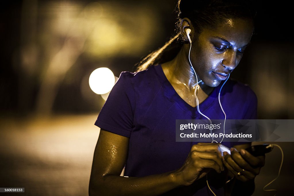 Woman running at nighttime