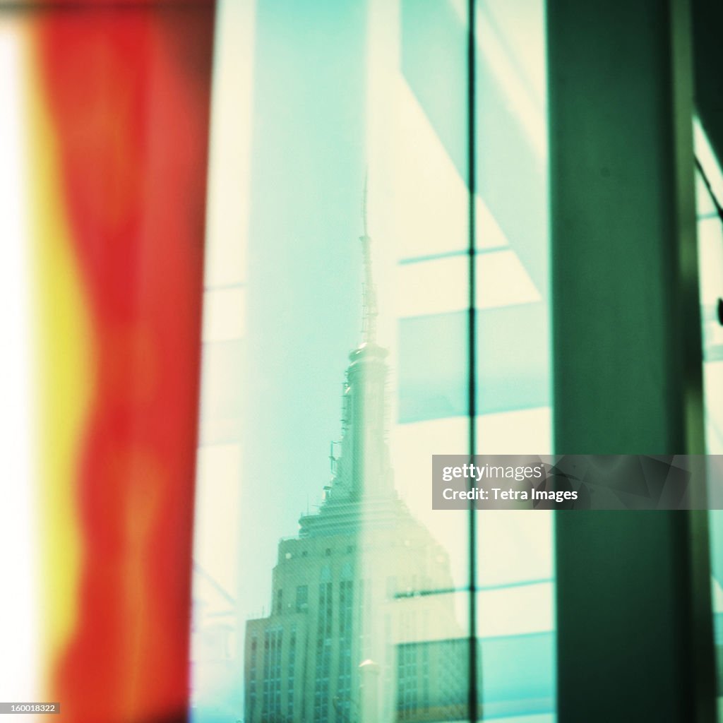 USA, New York City, Window overlooking Empire State Building