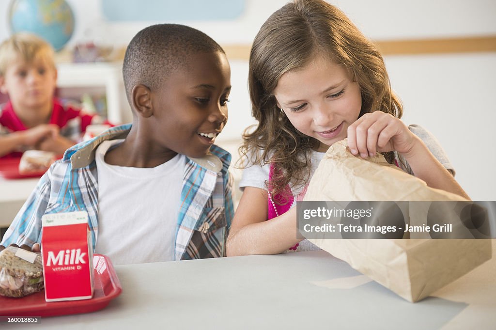 School children (8-9) at lunch break