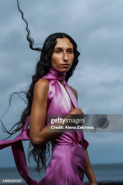 Model walks the runway at the Saks Potts show during the Copenhagen Fashion Week Spring/Summer 2024 on August 07, 2023 in Copenhagen, Denmark.