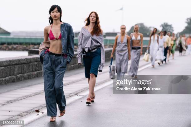 Model walks the runway at the Saks Potts show during the Copenhagen Fashion Week Spring/Summer 2024 on August 07, 2023 in Copenhagen, Denmark.