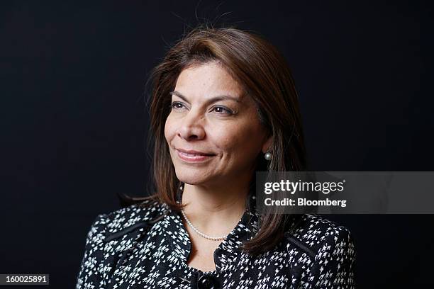 Laura Chinchilla, president of Costa Rica, poses for a photograph following a Bloomberg Television interview on day two of the World Economic Forum...