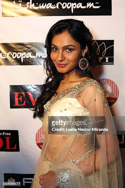 Andrea Jeremiah attends the World Premiere of "Vishwaroopam" at Pacific Theaters at the Grove on January 24, 2013 in Los Angeles, California.