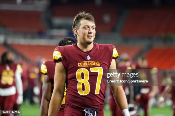 Washington Commanders tight end John Bates leaves the field following the National Football League preseason game between the Washington Commanders...