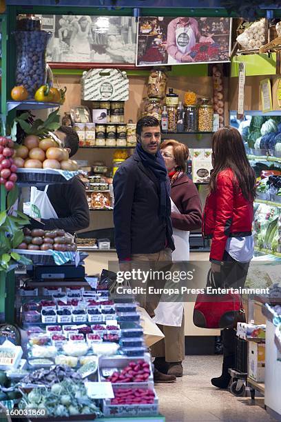 Ex-Real Madrid fooball player Miguel Torres and Maria Plaza are seen on January 24, 2013 in Madrid, Spain.