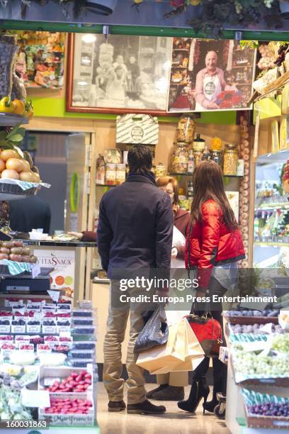 Ex-Real Madrid fooball player Miguel Torres and Maria Plaza are seen on January 24, 2013 in Madrid, Spain.