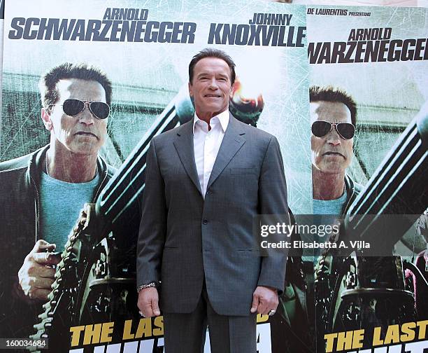 Actor Arnold Schwarzenegger attends 'The Last Stand' photocall at Hassler Hotel on January 25, 2013 in Rome, Italy.