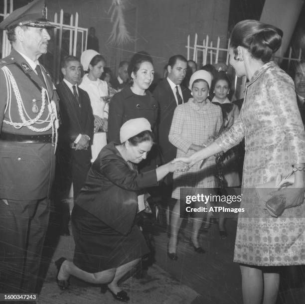 Farah Pahlavi, Leila Emami and Farrokhroo Parsa attend at Heydarnia Stadium , 1970s in Tehran, Iran.