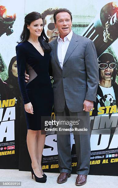 Actress Jaimie Alexander and actor Arnold Schwarzengger attend the 'The Last Stand' photocall at Hassler Hotel on January 25, 2013 in Rome, Italy.