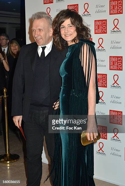 Jean Paul Gaultier and Valerie Lemercier attend the Sidaction Gala Dinner 2013 at Pavillon d'Armenonville on January 24, 2013 in Paris, France.