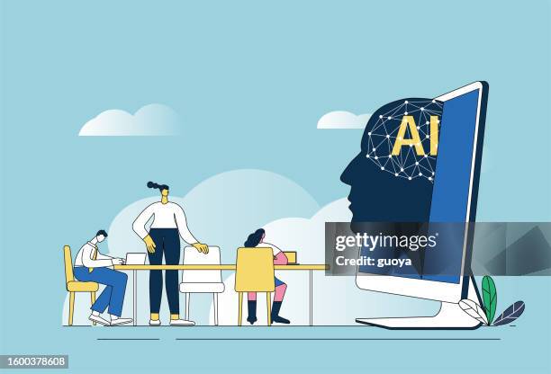 illustrations, cliparts, dessins animés et icônes de les cols blancs ont rendez-vous avec l’intelligence artificielle. - intelligence artificielle