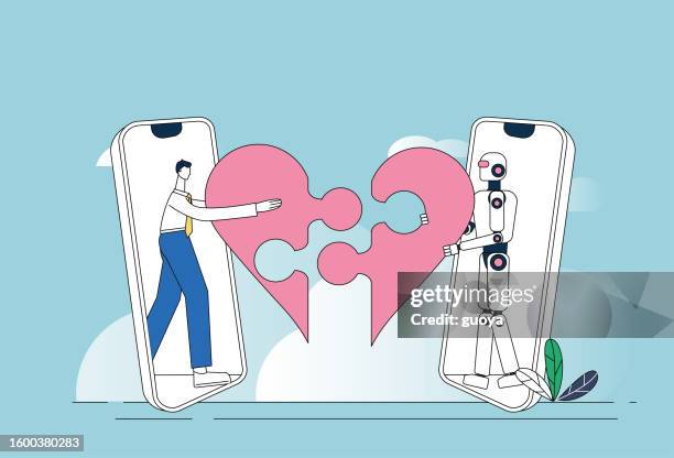 stockillustraties, clipart, cartoons en iconen met intelligent ai and white-collar love jigsaw puzzle. - model beroep