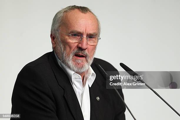 Toni Graf-Baumann of the German Pain Society addresses the DFB Science Congress 2013 at the Steigenberger Airport Hotel on January 25, 2013 in...