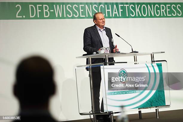 Sports physician Wilfried Kindermann addresses the DFB Science Congress 2013 at the Steigenberger Airport Hotel on January 25, 2013 in Frankfurt am...