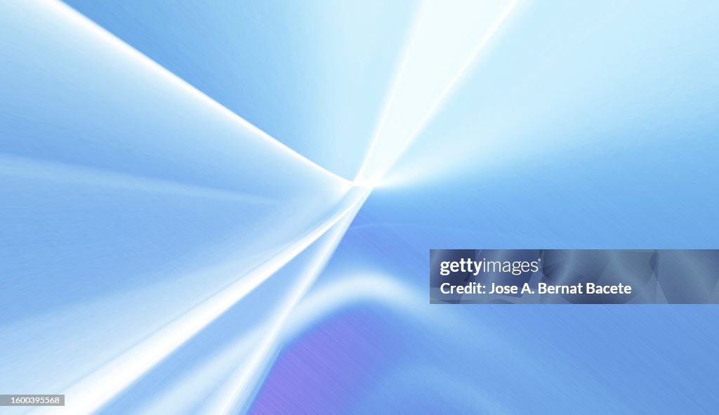 Abstract background of metal textures with blue and white reflections and light trails.
