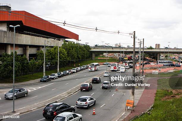 People drive in the area of Arthut Alvim at Itaquera on January 24, 2013 in Sao Paulo, Brazil.