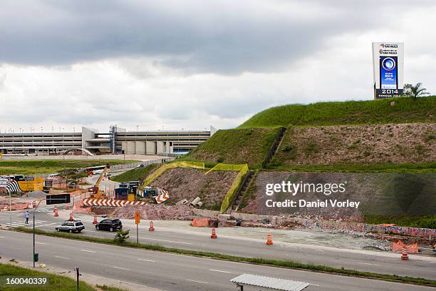 View of the construction of a new technology college and a convention center as part of the Arena Sao Paulo on January 24, 2013 in Sao Paulo, Brazil....