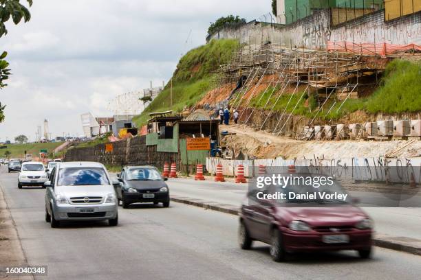 View of one of the new avenues in the area of Arena Sao Paulo on January 24, 2013 in Sao Paulo, Brazil. Arena Sao Paulo will be one of the 12 venues...