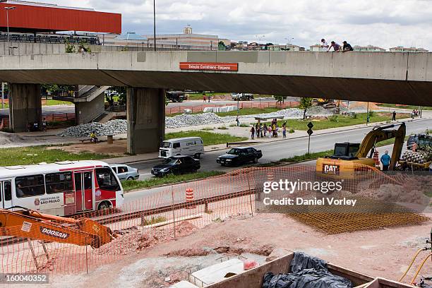 General view of the Itaquerao football stadium under construction on January 24, 2013 in Sao Paulo, Brazil. Itaquerao stadium will be one of the 12...