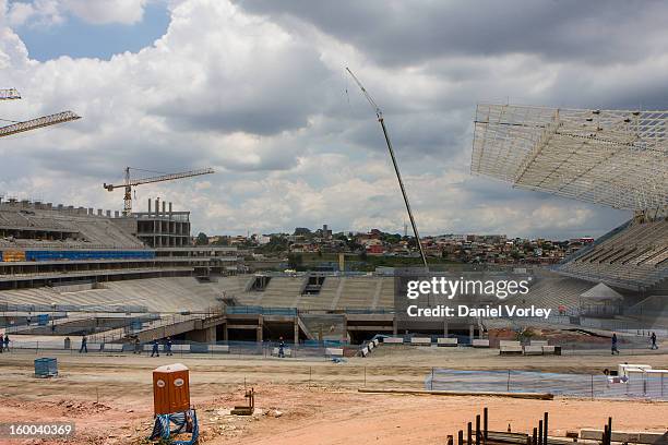 General view of the Arena Sao Paulo under construction on January 24, 2013 in Sao Paulo, Brazil. Arena Sao Paulo will be one of the 12 venues to host...