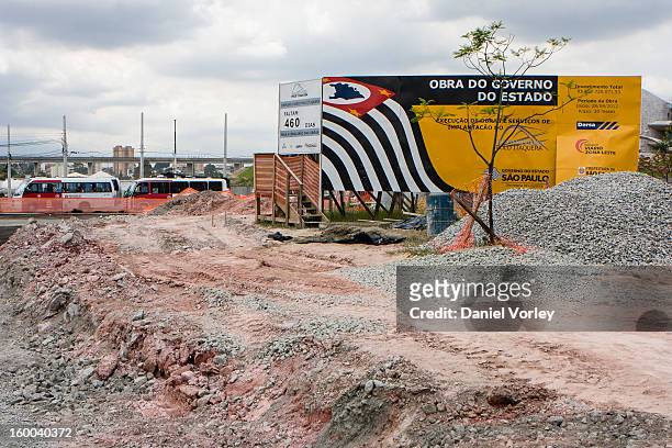 Construction work is being done near the area of Arena Sao Paulo on January 24, 2013 in Sao Paulo, Brazil. Arena Sao Paulo will be one of the 12...
