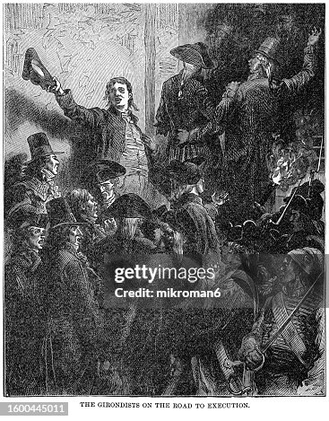 Old engraved illustration of French Revolution (1789) the Girondins (members of a loosely knit political faction during the French Revolution) out of prison and go the to execution