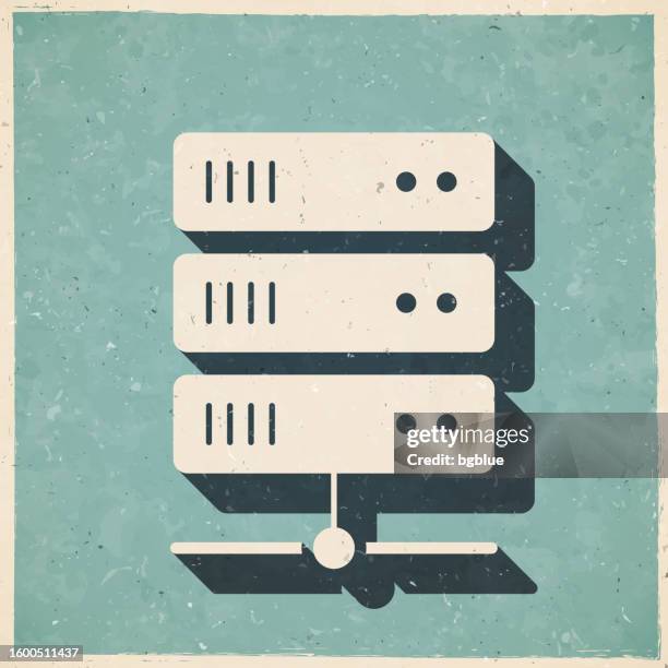 server. icon in retro vintage style - old textured paper - old mainframe computer stock illustrations