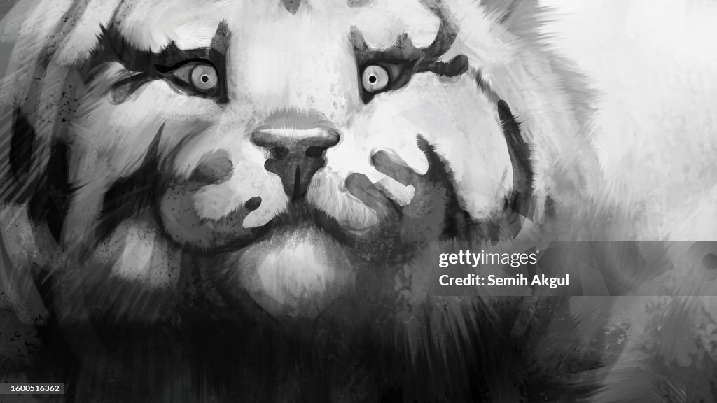 Close-Up White Tiger Portrait Illustration