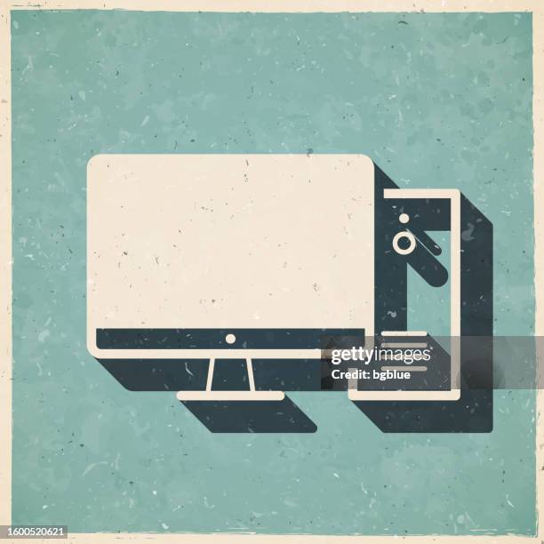 desktop computer. icon in retro vintage style - old textured paper - antique furniture stock illustrations