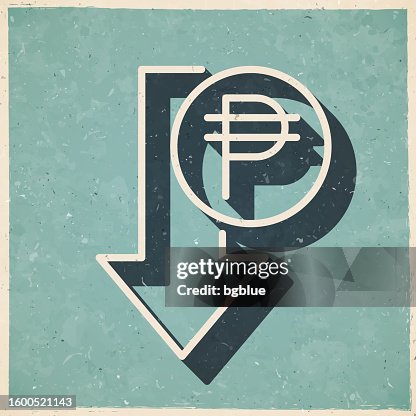 Peso decrease. Icon in retro vintage style - Old textured paper Peso decrease. Icon in retro vintage style - Old textured paper