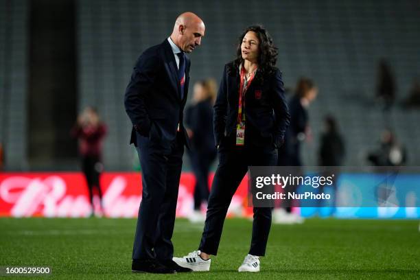 Ivana Andres of Spain and Real Madrid and Luis Rubiales Spanish Federation president prior the FIFA Women's World Cup Australia &amp; New Zealand...