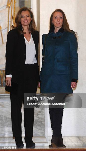 Valerie Trierweiler welcomes Florence Cassez at the Elysee Palace on January 25, 2013 in Paris, France. A Supreme Court in Mexico voted to free...
