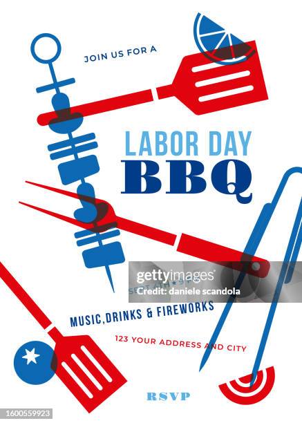 labor day bbq party invitation. - picnic friends stock illustrations