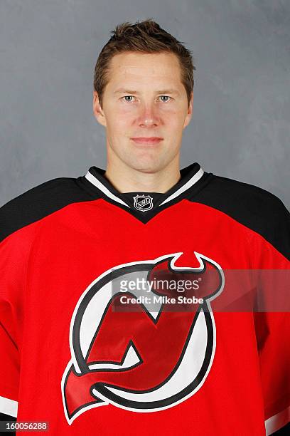 Johan Hedberg of the New Jersey Devils poses for his official headshot for the 2012-2013 season on January 16, 2013 in Newark, New Jersey.