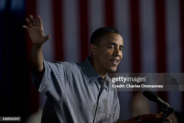 President Barack Obama delivers remarks during a campaign event at Herman Park in Boone, Iowa, on August 13, 2012.