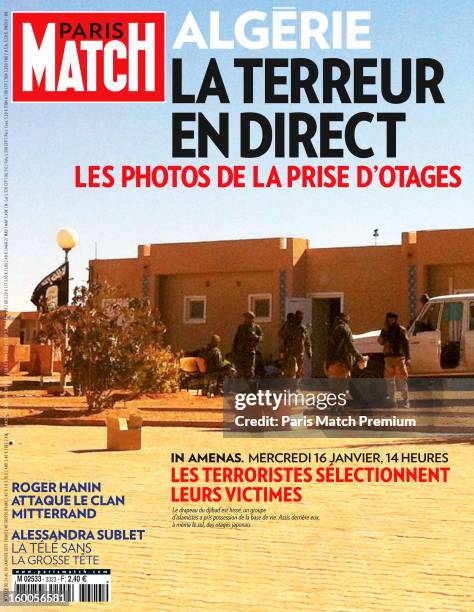 The front cover of Paris Match, displaying an image taken by an unnamed hostage with his mobile phone of Islamic jihadists who attacked the Algerian...