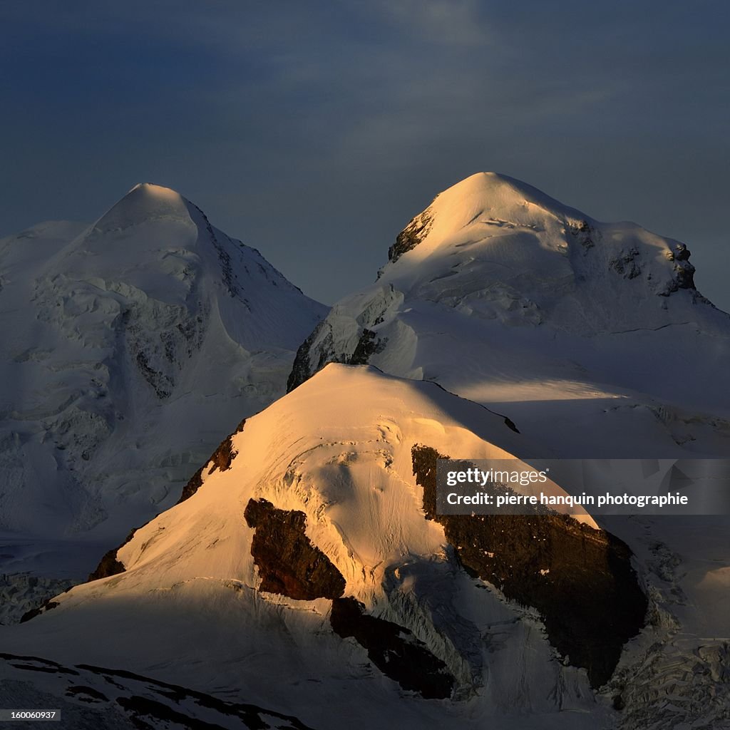 Sunrise on the Castor & Pollux, Swiss peaks