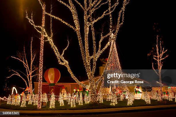 Downtown home is decked out with holiday lights and decorations on December 26 in Solvang, California. Though much of the religious aspects to...