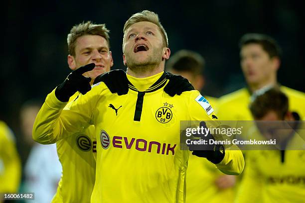 Jakub Blaszczykowski of Dortmund celebrates after scoring a goal during the Bundesliga match between Borussia Dortmund and 1. FC Nuernberg at Signal...