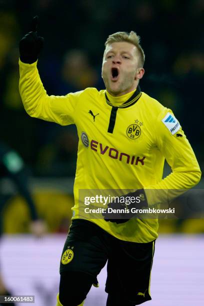 Jakub Blaszczykowski of Dortmund celebrates after scoring a goal during the Bundesliga match between Borussia Dortmund and 1. FC Nuernberg at Signal...