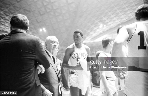 Playoffs: Kentucky Tom Payne with coach Adolph Rupp during game vs Western Kentucky at Stegeman Coliseum. Payne is first African American to play for...