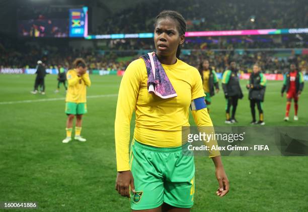 Khadija Shaw of Jamaica look dejected after the team’s 0-1 defeat and elimination from the tournament following the FIFA Women's World Cup Australia...