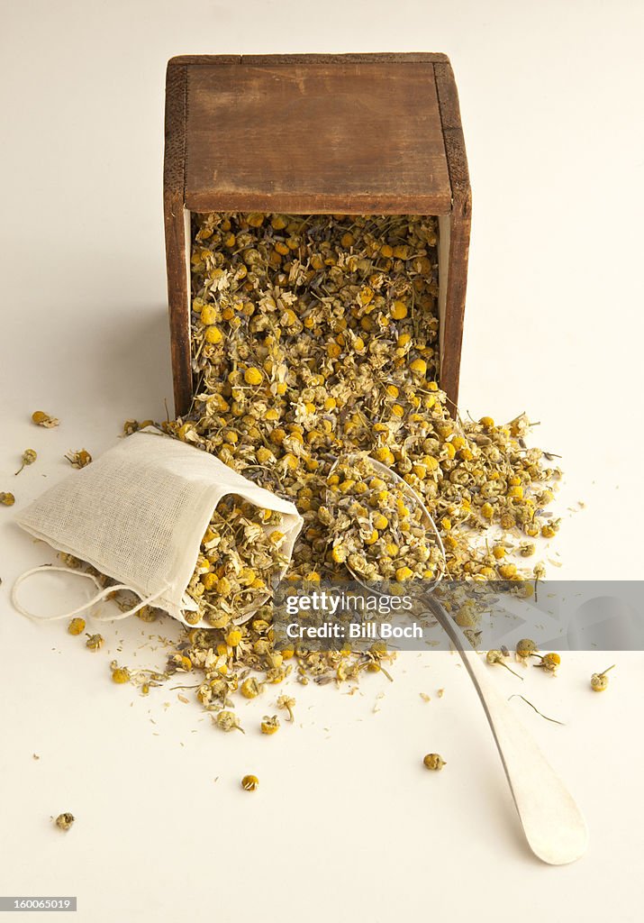 Filling dried chamomile