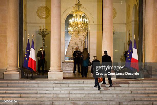 Valerie Trierweiler welcomes Florence Cassez at the Elysee Palace on January 25, 2013 in Paris, France. A Supreme Court in Mexico voted to free...