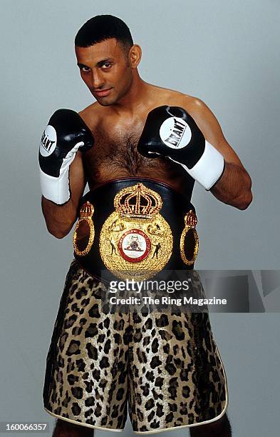 Naseem Hamed poses for a portrait with his belt in 2001 in New York.