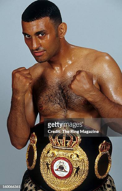 Naseem Hamed poses for a portrait with his belt in 2001 in New York.