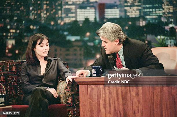 Episode 1070 -- Pictured: Actress Shannen Doherty during an interview with host Jay Leno on January 10, 1997 --