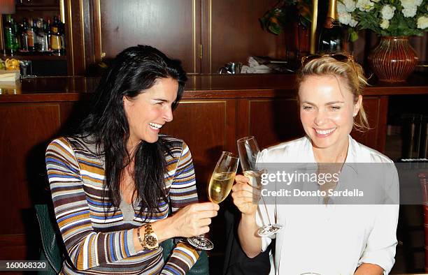 Actresses Angie Harmon and Radha Mitchell attend the Champagne Taittinger Women in Hollywood Lunch hosted by Vitalie Taittinger at Sunset Tower on...