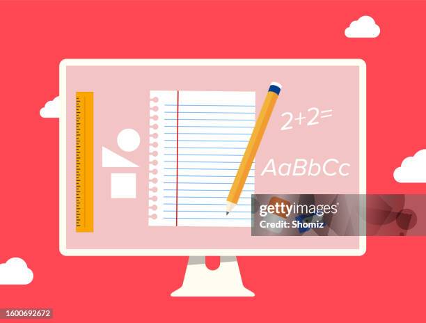 back to school concept for web and promotional materials. - fruit flat lay stock illustrations