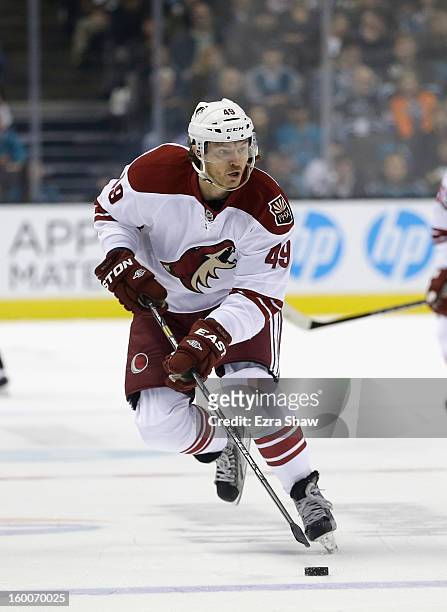 Alex Bolduc of the Phoenix Coyotes in action against the San Jose Sharks at HP Pavilion on January 24, 2013 in San Jose, California.